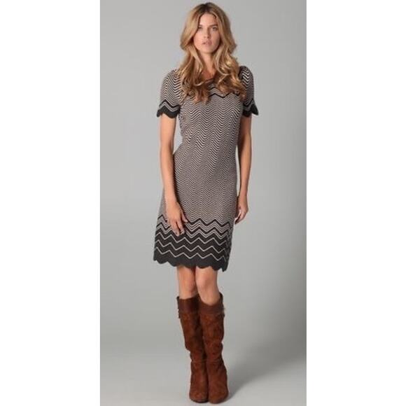 Tory Burch Kent Dark Smoke Walnut Chevron‎ Knit Pattern Wool Dress - Picture 1 of 10